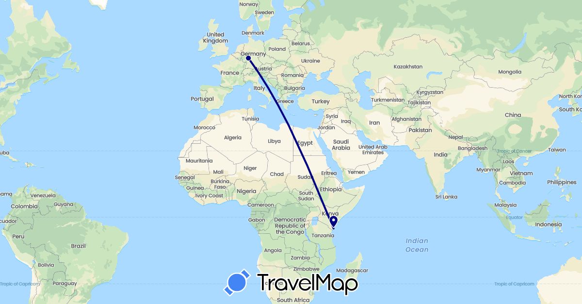TravelMap itinerary: driving in Germany, Kenya (Africa, Europe)